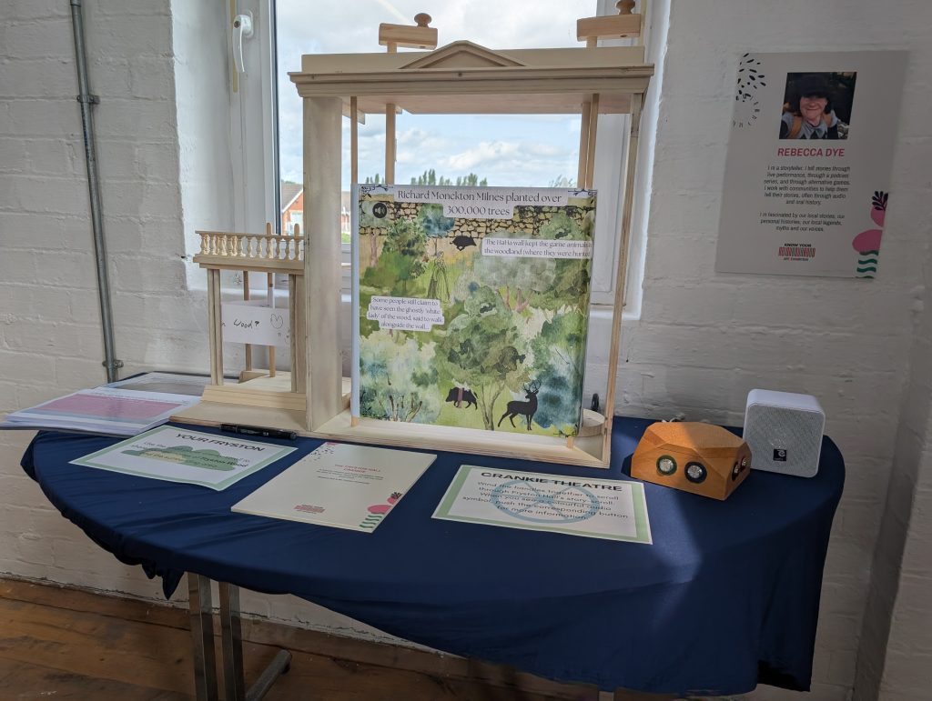 Crankie Theatre based on Fryston Hall with stories from Friends of Fryston Woods. Artwork by Rebecca Dye.